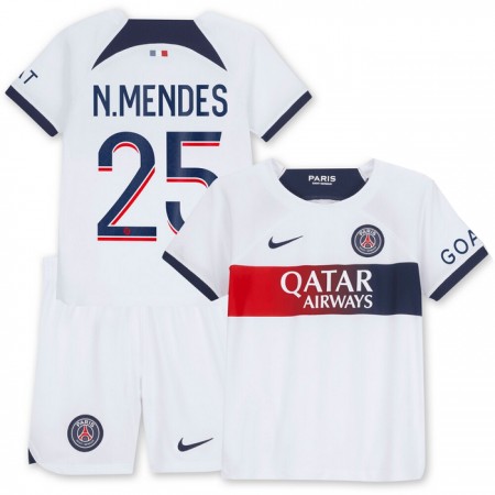 Virallinen pelipaita Paris Saint-Germain N.Mendes 25 Vieras 2023-24 Lyhythihainen - Lasten ( + Lyhyet housut )
